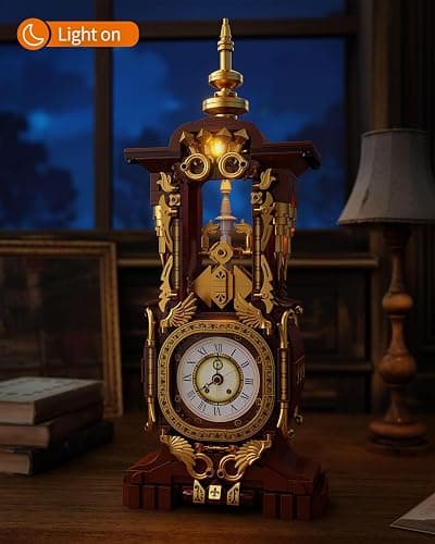 Vintage Clock Building Block Set, Stem Toy with Real Clock Function and Controllable Lighting, Technic Building Kit, Unique Home Decoration and Collectible, Birthday Gifts for Adults & Kids 6-12 thumbnail 2