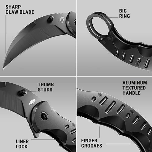 Tactical Spring Assisted Pocket Knife - Karambit Folding Knives for Men - Folding Sharp Tiger Claw Blade - Best Combat Tool for Hunting Military Camping Self Defense EDC - Birthday Mens Gifts X-42 thumbnail 6