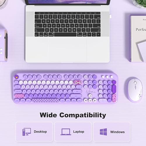 MOFII Wireless Keyboard and Mouse Combo, Cute Colorful Full Size Keyboard and Adjustable Mouse, 2.4GHz Retro Typewriter Keyboard and Mouse Set for PC/Desktop/Laptop/Windows (Purple Colorful) thumbnail 5