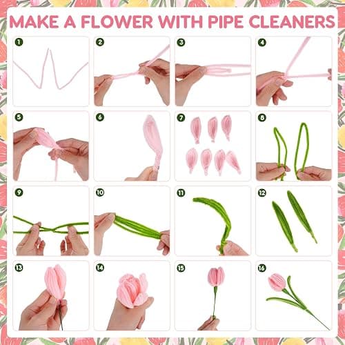 600PCS Pipe Cleaners Flower Kit, Pipe Cleaners Craft Bulk Chenille Stems Flower Making Set with Floral Wrapping Paper, Gardening Tape, Stamen, Floral Wires & Ribbon for Art and Craft Supplies thumbnail 6