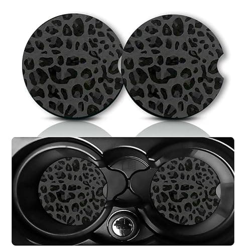 2Pcs Black Leopard Print Car Coasters,2.75" Neoprene Cup Holder Coasters | Universal Rubber Non‑Slip Mat, Drink Coaster Decor Auto Accessories Black Leopards Gifts for Women,Men - Image 1