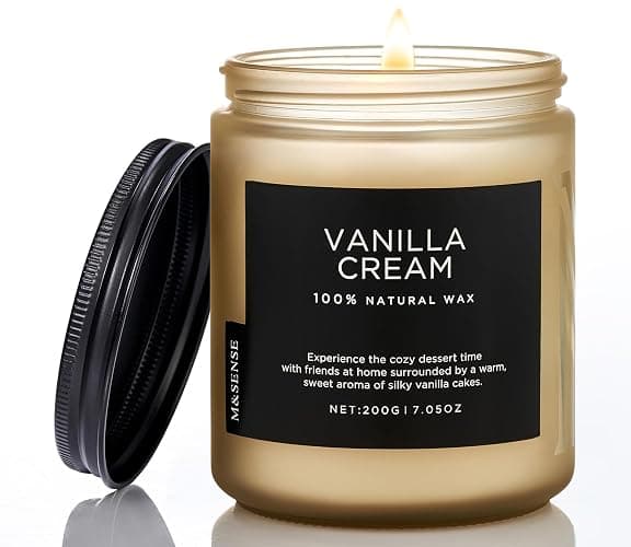 M&SENSE Vanilla Candles 100% Natural Organic Soy Wax Relaxing Aromatherapy Scented Candle, 7.05oz 50 Hours Burning Time Non Toxic Housewarming Gifts for Women and Men - Image 1