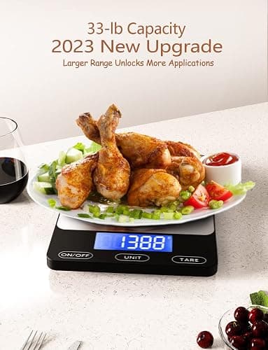 Food Scale -33lb Digital Kitchen Scale for Food Ounces Grams Rechargeable | 304 Stainless Steel,Batteries and Type-C Charging | Perfect for Meal Prep, Cooking, and Baking, Black thumbnail 6