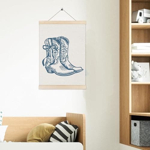 Welshower Western Cowgirl Poster Hanger Frame, Vintage Blue Coquette Bow Cowgirl Boots Western Wall Art Prints Decor for Home Girls Room Bedroom Dorm Apartment Framed, 12x16 Inch thumbnail 5