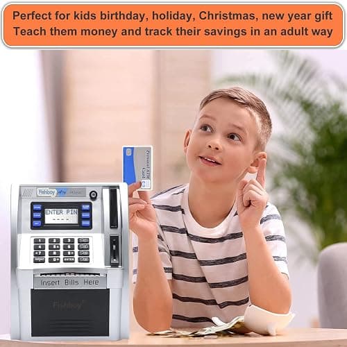 Fishboy ATM Piggy Bank for Kids with Power-Off Memory and Debit Card for Real Money, Onekey Shutdown, Coin Recognition, Target Setting, Bill Feeder, Balance Calculator, Savings Machine Box thumbnail 6