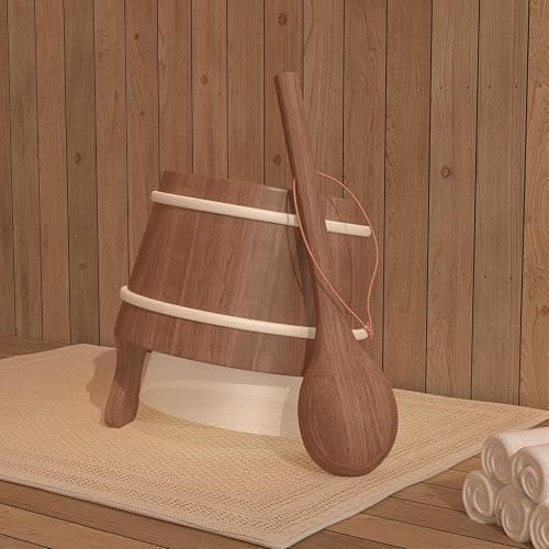 BNEHS Sauna Bucket and Ladle, Sauna Accessories Made of Hand-Made Red Cedar, Wooden Sauna Set with Plastic Lining and Handle thumbnail 8