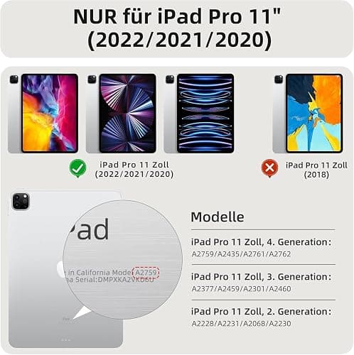 GKABXY Hülle mit Tastatur für iPad Pro 11 4. / 3. / 2. Generation 2022/2021/2020 mit stifthalter, Magnetische Abnehmbare Bluetooth-Tastatur, QWERTZ Layout, für iPad Pro 11 Zoll, Rosa thumbnail 2