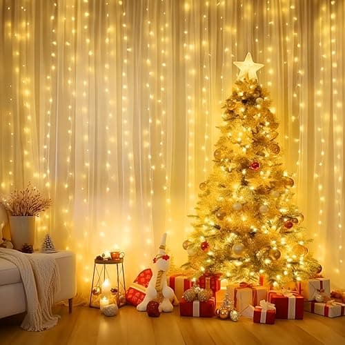 Minetom Curtain Lights, 300 LED Dimmable Fairy Lights with Remote and Timer, 8 Modes, USB Powered String Lights for Room Wall Party Xmas Indoor Decor, Warm White thumbnail 3