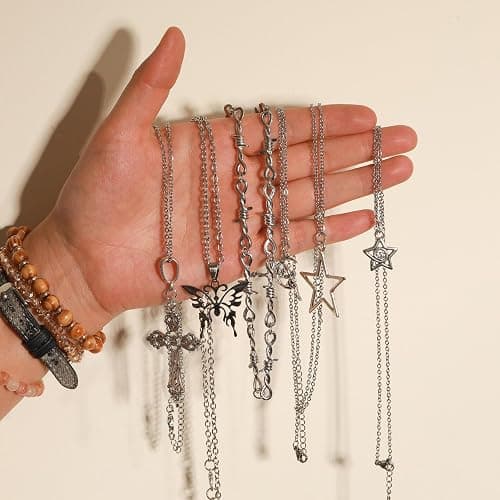 LIRUNQIN 12PCS Y2K Style Necklace Set - Grunge Emo Gothic Accessories, Vintage Silvery Jewelry, Star Necklace for Kawaii Clothes & Y2K Aesthetic thumbnail 2