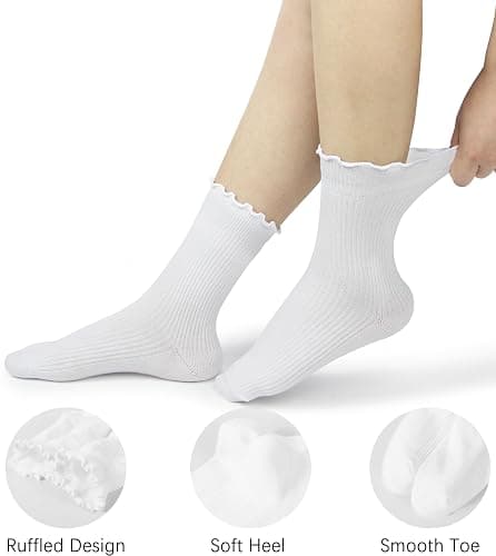 BomKinta Ruffle Socks Women - Turn-Cuff Frilly Sock - Lightweight Cotton Sock - Athletic Crew Socks Gifts thumbnail 3