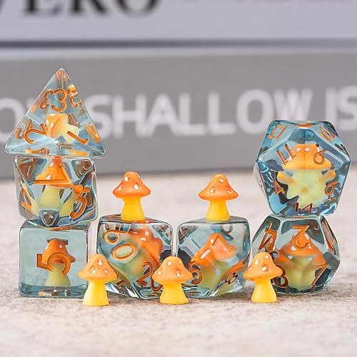 Mushroom Resin Dice Set,Polyhedral Dice Yellow Mushroom Inclusion Dice,RPG D&D Dice Set for Dungeons and Dragons MTG RPG Role Playing Games thumbnail 6