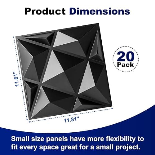 Art3dwallpanels 20 Pack 3D Wall Panels for Interior Wall Decor, 12''x12'' White Accent Diamond Panels for Gaming Room Bedroom TV Background, Black thumbnail 3