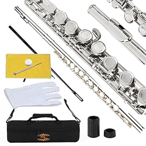 Glory Closed Hole C Flute With Case, Tuning Rod and Cloth, Gloves, Nickel Siver - Niclel Silver - Image 1