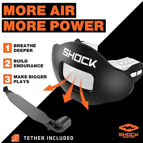 Shock Doctor Lip Guard, Adult and Youth Mouth Guard Football with Strap, Breathable Wide Opening Football Mouthpiece for Youth and Adults OSFA, Shock Doctor Mouth Guards, Max Airflow thumbnail 2