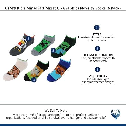 Centric Brands Minecraft Socks 6 Pairs of Socks for Boys Age 6-8 Gift Set for Kids thumbnail 2