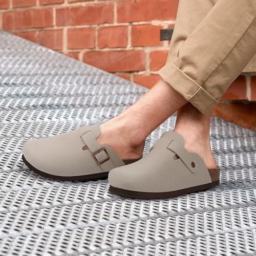 KIDMI Unisex Vegan Suede Clogs Leather Mules Womens Mens Cork Footbed Potato Shoes with Arch Support thumbnail 2
