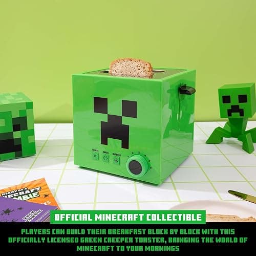 Minecraft Green Creeper 2-Slice Toaster For Bagels, Waffles, and Breads | Features 6 Settings With Defrost Option | Imprints Creeper Symbol On Bread thumbnail 9