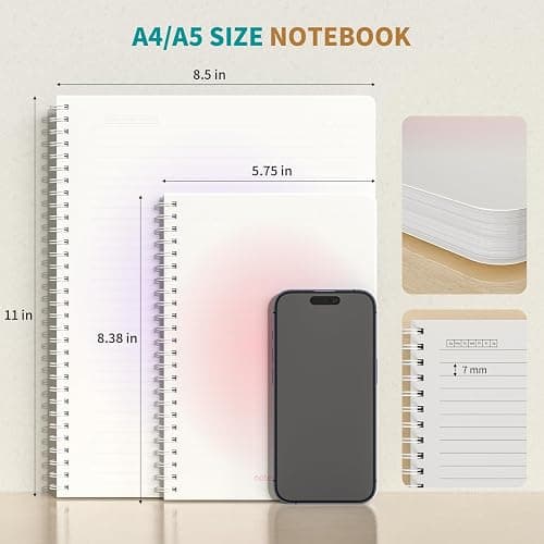 Spiral Notebook A4 College Wide Ruled Notebooks 4 Pack 8.5" x 11" Journaling Notebooks 140 Pages 100GSM Gradient Small Lined Notebooks Waterproof PP Cover for Note Taking for Work School Business Travel thumbnail 3