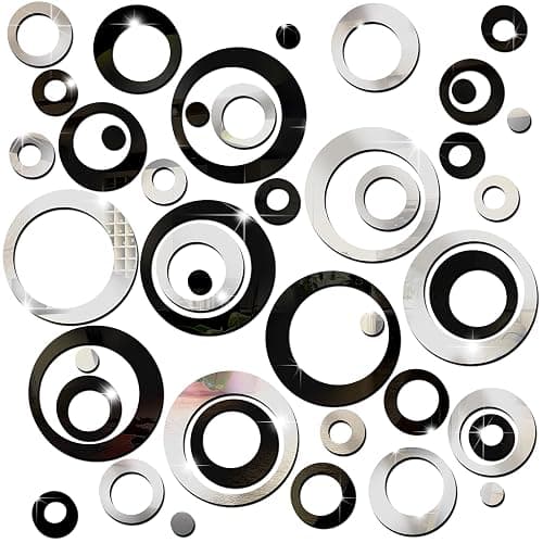 Outus 72 Pieces Wall Stickers Decor Acrylic Circle Mirror Removable Black and Sliver Wall Decor Round Dots DIY Red Living Room Decals Modern Art Murals for Home Bathroom Bedroom Decoration - Image 1