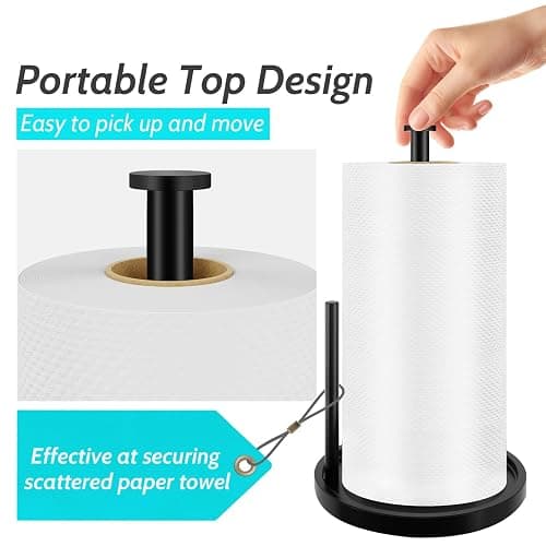 Paper Towel Holder Countertop, Standing Paper Roll Holder with Anti Slip Weighted Base, Stainless Steel Freestanding Paper Towel Holder for Kitchen, Black thumbnail 5