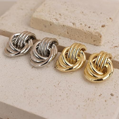 JeanBeau Gold Statement Geometric Knot Stud Earrings for Women Chunky Trendy Lightweight Hollow Long Twisted Link Dangle Drop Earring Fashion Jewelry Gift thumbnail 8
