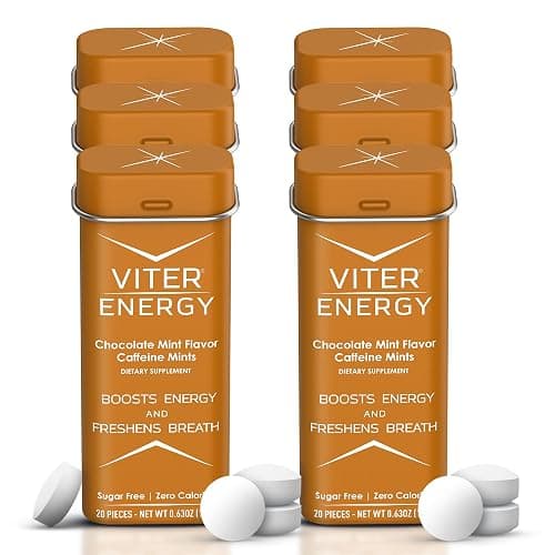 Viter Energy Caffeinated Mints 40mg Caffeine, B Vitamins, Sugar Free. (Chocolate Mint, 20pcs, 6 Pack) - Image 1