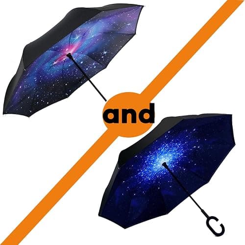 SIEPASA 49/56 Inch Inverted Reverse Upside Down Umbrella, Extra Large Double Canopy Vented Windproof Waterproof Stick Golf Umbrellas with C-shape Handle. thumbnail 2