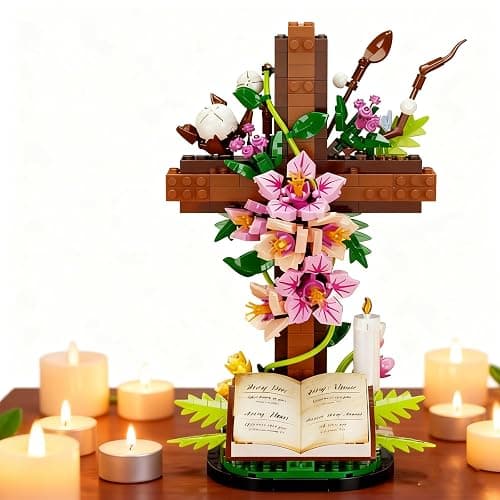 BGGJJ The Cross Flower Building Block Set,DIY Plastic Floral Bible Cross Flower Building Set Easter Decor Adult Home Spiritual for Women and Mothers Adults Construction Play thumbnail 2