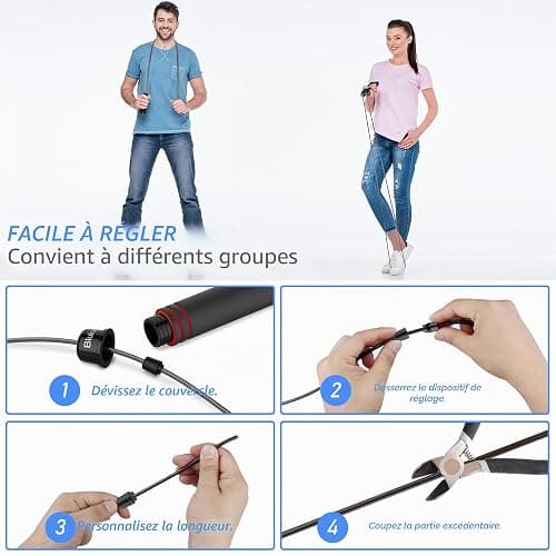 Blukar Corde à Sauter, Speed Jump Rope Réglable pour Hommes & Femmes | Roulements à Billes en Acier, Poignées Antidérapantes en Mousse, Câble en Acier pour Fitness, Crossfit, Sport, Boxe, GYM -3M thumbnail 6