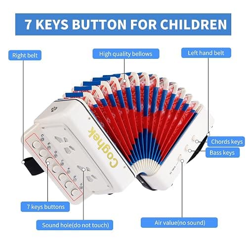 Coghek Kids Accordion For Kids 10-Key Mini Accordion Instrument Toy White | Portable children’s accordion musical instrument for beginners, educational music toy gift for creative music learning thumbnail 2
