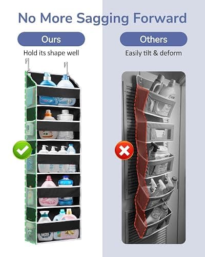 ULG 1 Pack Over The Door Organizer – 5 Shelf Door Organizer Hanging & 10 Side Pockets, Reinforced 44LB Capacity Hanging Organizer, Behind The Door Storage for Bedroom, Nursery, Pantry (Black) - Black - 1 Pack thumbnail 6