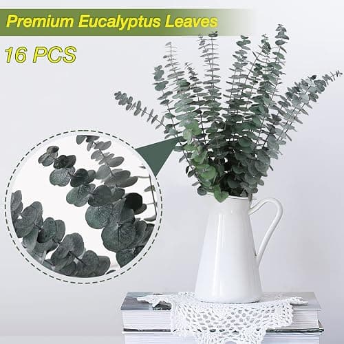 16 Pcs Preserved-Dried-Eucalyptus-Branches,17" Real Natural Fresh Eucalyptus Plant for Shower, Real Eucalyptus Bunch for Vase Filler, Greenery Stem, Dried Flowers Arrangement, Floral Home Decor thumbnail 2