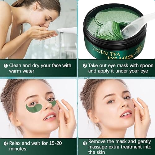 Tiepetly Under Eye Masks, Collagen Eye Mask, Green Tea Eye Patches for Puffy Eyes 60 pcs, Under Eye Patches for Dark Circles and Puffiness, Hydrating Eye Mask Skincare, Eye Gel Pads for Eye thumbnail 5