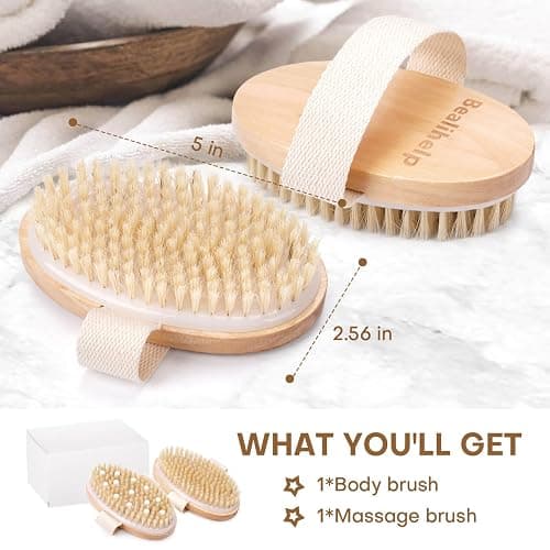 2 Pack Dry Brushing Body Brush, Natural Bristle Exfoliating Brush with Massage Nodes, for Lymphatic Drainage and Improving Skin Health and Reduces Acne thumbnail 2