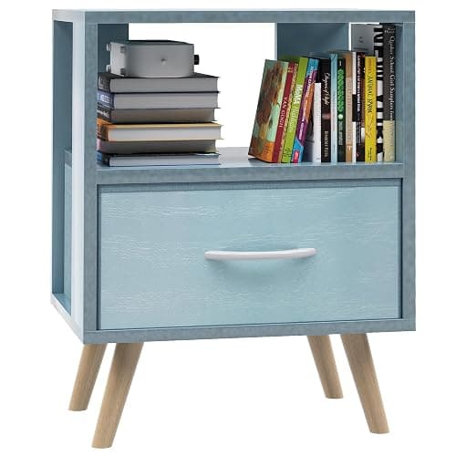 Aenuert Night Stand, Blue Kids Nightstand with Drawer, Nursery Side Table with Open Storage, 2-Tier Modern End Table, Bedside Table for Small Space, Living Room, Bedroom thumbnail 8