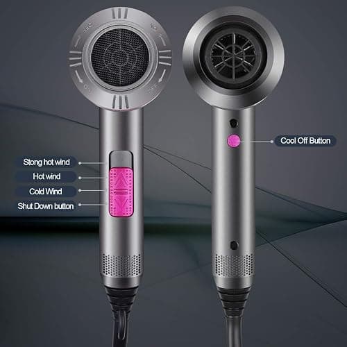 CASAMAA Professional Ionic Hair Dryer Powerful AC Motor Quick Drying with 2 Speed 3 Heat Setting, Cool Shot Button with 1 Diffuser & 2 Concentrator, Hairdryers for Women Man - Rose Pink thumbnail 4