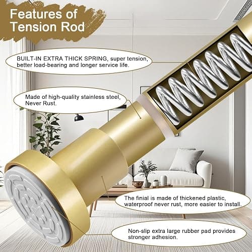 YNL Gold Shower Curtain Rod 32-64 Inch(2.7-5.33ft), Non-Slip, Never Rust, Stainless Steel No Drill Spring Tension Shower Rod, Adjustable Curtain Rod for Small Window Doorway Closet thumbnail 7