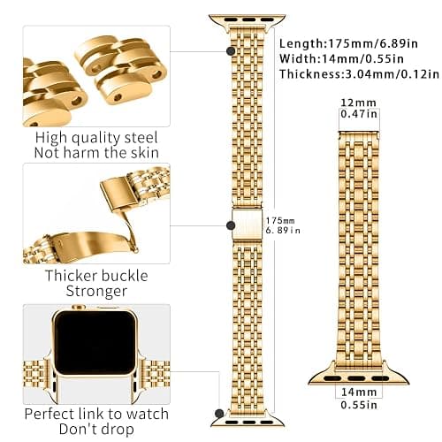 QUNDAXI Slim Watch Band Compatible with Apple Watch 41mm 45mm 42mm 44mm 40mm 38mm Metal Stainless Steel Watchband Suitable for iWatch 10/9/8/7/6/5/4/3/2/1/SE Series Women Luxury Strap thumbnail 3