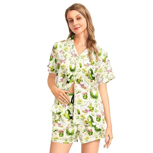 WELLINZER Satin Silk Pajamas for Women 2Pcs Collar Sleepwear Button Down Short Sleeve Shorts Pjs Set Loungewear thumbnail 4