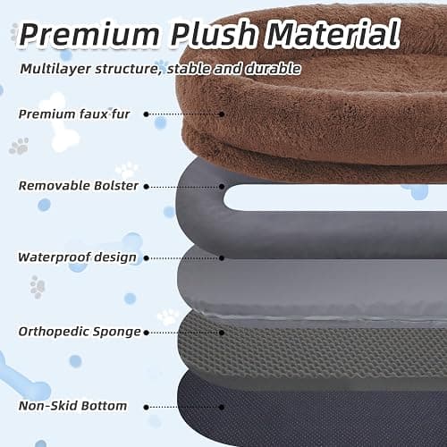Human Dog Bed, 71''x45''x12'' Size Fits You and Pets, Washable Faux Fur Pet Bed for People Doze Off, Napping Orthopedic Dog Bed, Present Plump Pillow, Blanket, Strap - Coffee thumbnail 4