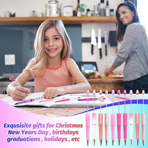 DASTTUIS 150 Pieces DIY Beadable Pen Kit – 50 Plastic Ballpoint Pens with Refills & Bags – School Supplies, Office Accessories & Decorative Items for Students & Teachers （Pink） thumbnail 6