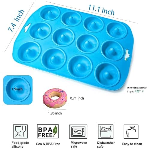 12 hole Silicone Donut Pan, Bite Size Silicone Donut Molds for baking, Mini Donut Mold Heat Resistant, Mini Donut Pan for baking Donuts, Muffin, Cake Biscuit Bagels, Non-stick Bottom, Dishwasher Safe thumbnail 2