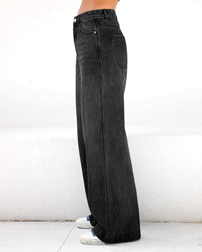 Womens Straight Wide Leg Jeans High Waisted Stretchy Baggy Denim Pants. thumbnail 3