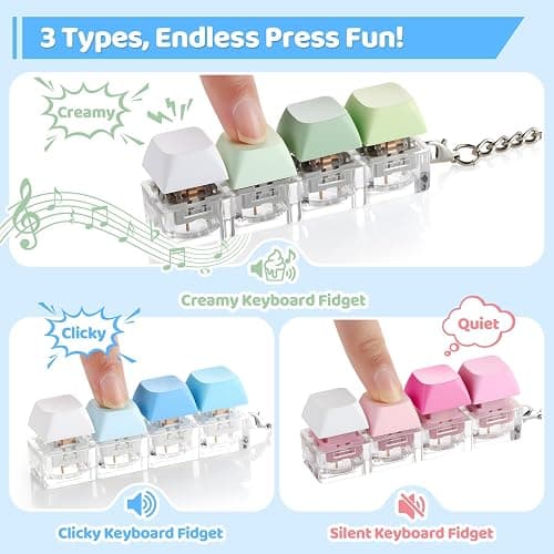 3 Pack Keyboard Fidget Toy – Clicky, Creamy & Silent Stress Relief Gift | Stress Relief Fidget Clicker Keychain – Quiet Fidget Toys for Adults, Boost Focus & Calm Anxiety at Work, Travel thumbnail 2