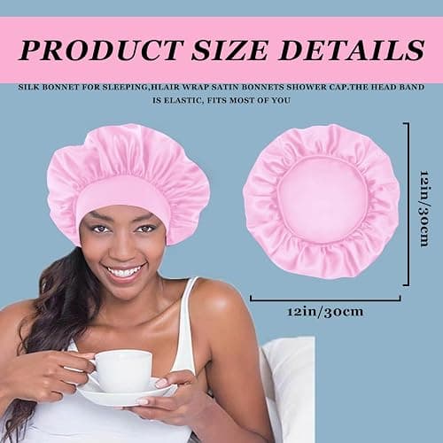 4PCS Satin Hair Bonnet for Sleeping,Bonnets for Black Women Men,Silk Bonnet for Sleeping,Hair Wrap Cap for Curly Hair,Elastic Wide Band Hair Bonnet Shower Cap (Black & Blue & Pink & Purple) thumbnail 2