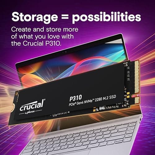 Crucial P310 1TB SSD, PCIe Gen4 NVMe M.2 2280, Up to 7,100MB/s, for Laptop, Desktop (PC), & Handheld Gaming Consoles, Includes Acronis Data Recovery Software, Solid State Drive - CT1000P310SSD801 thumbnail 6