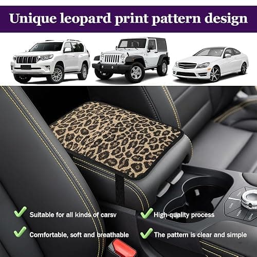 Leopard Cheetah Print African Animal Hunting Auto Center Console ArmrestPad | Car Center Console Cover, Auto Accessories Soft Comfort Armrest Cover Cushion Mat for Most Cars thumbnail 7