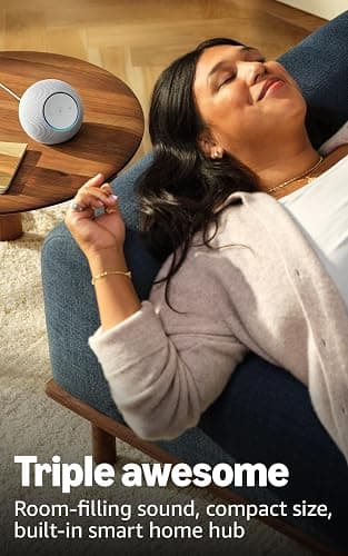 Amazon Echo Dot Max (newest model), Alexa speaker with rich room-filling sound that automatically adapts to your space, smart home hub, and Alexa + Early Access, Glacier White thumbnail 3
