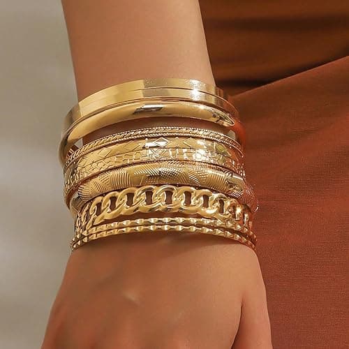 RINTOLER 16Pcs Gold Bangle Bracelets for Women - Multi Layer Stackable Textured Bracelets Boho Jewelrys Set. thumbnail 3