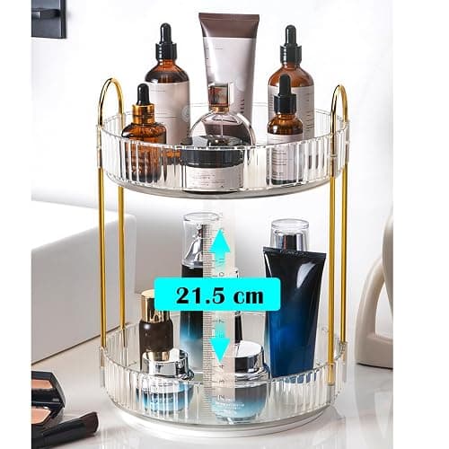 Rotating Makeup Organizer, 2 Tier Large Capacity Perfume Organizer, Cosmetic Organizer for Vanity Bathroom Bedroom, White thumbnail 2